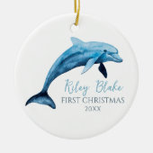 Dolfijn Illustratie Baby Eerste Kerstdag Keramisch Ornament (Voorkant)