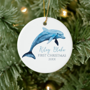 Dolfijn Illustratie Baby Eerste Kerstmis Keramisch Ornament