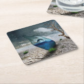 Dolfijn in een fles vierkante kartonnen onderzetter (Schuin)