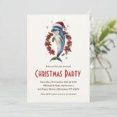 Dolfijn in een kerstmuts Poinsettias kerstfeest Kaart (Staand voorkant)