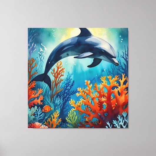 Dolfijn in het Coral Paradise Canvas Afdruk (Voorkant)