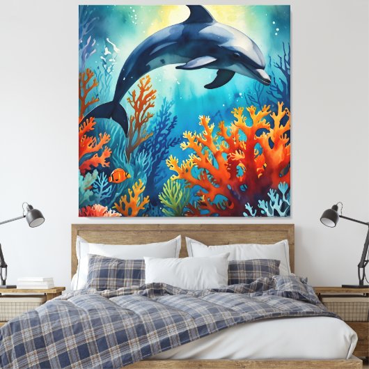 Dolfijn in het Coral Paradise Canvas Afdruk (Insitu (Slaapkamer))