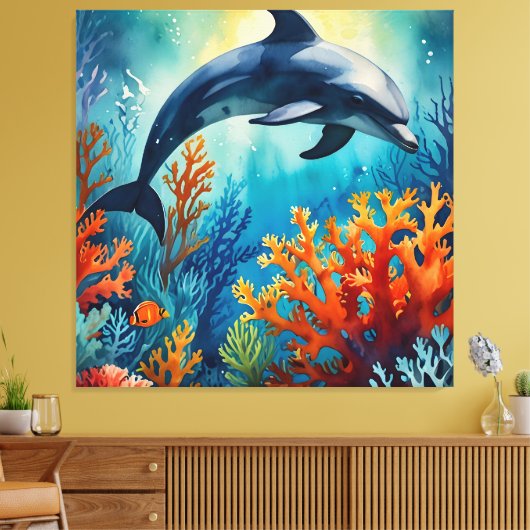 Dolfijn in het Coral Paradise Canvas Afdruk (Insitu (Woonkamer))