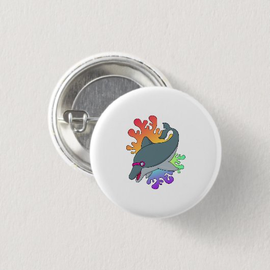 Dolfijn in zwemmen met zwembril ronde button 3,2 cm (Voorkant /achterkant)