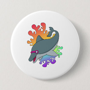 Dolfijn in zwemmen met zwembril ronde button 7,6 cm