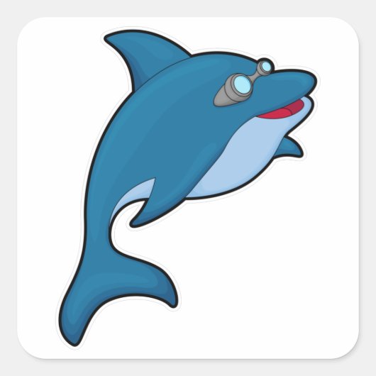 Dolfijn in zwemmen met zwembril vierkante sticker (Voorkant)