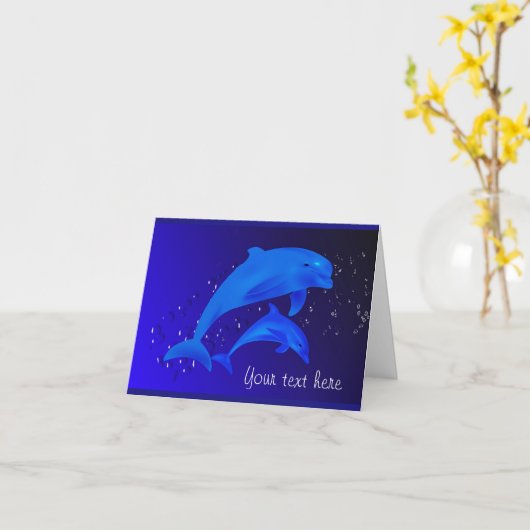 Dolfijn Kobalt Blauwe Oceaan Zee Aangepaste Opmerk Kaart (Gele Bloem)
