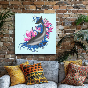 Dolfijn Lotus Bloemen Kersenbloesem Canvas Afdruk