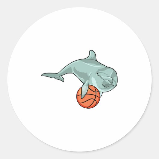 Dolfijn met Basketball Ronde Sticker (Voorkant)