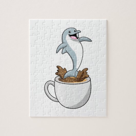 Dolfijn met beker koffie legpuzzel (Verticaal)