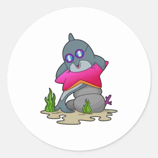 Dolfijn met bril ronde sticker (Voorkant)