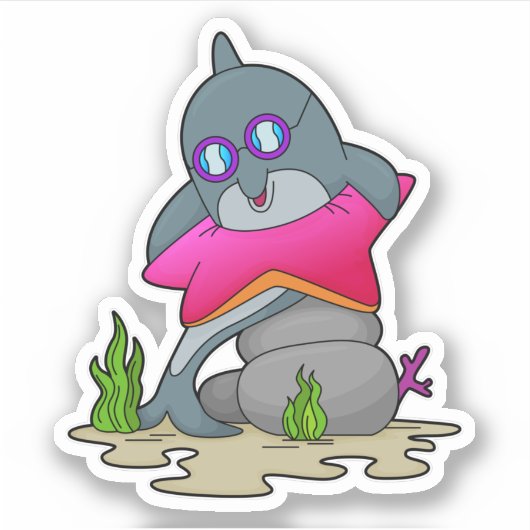 Dolfijn met bril sticker (Voorkant)