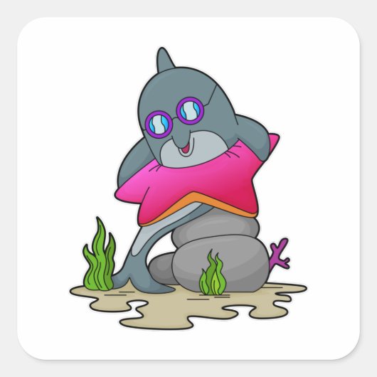 Dolfijn met bril vierkante sticker (Voorkant)
