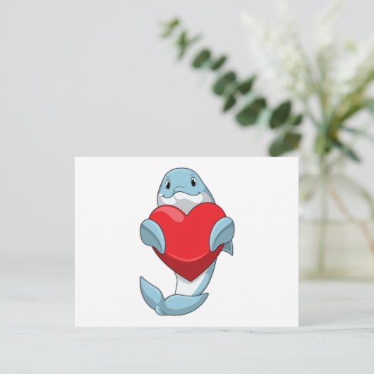 Dolfijn met hart briefkaart (Staand voorkant)