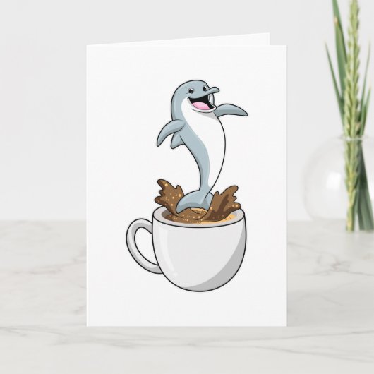 Dolfijn met kopje koffie kaart (Voorkant)