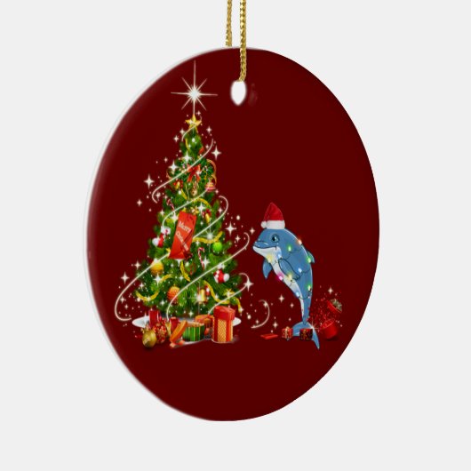 Dolfijn met Pet kerstmis Keramisch Ornament (Rechts)