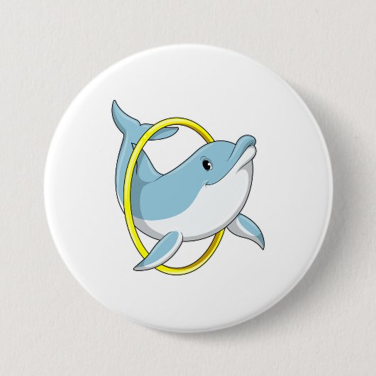 Dolfijn met ringing ronde button 7,6 cm (Voorkant)