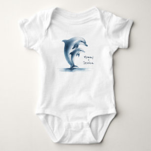 Dolfijn Moeder Baby Blauwe Waterverf Gepersonalise Romper