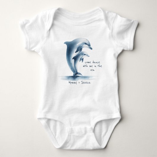 Dolfijn Moeder Baby Blauwe Waterverf Gepersonalise Romper (Voorkant)