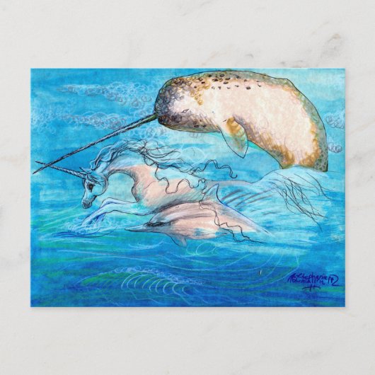 Dolfijn, Narwhal en Unicorn Briefkaart (Voorkant)