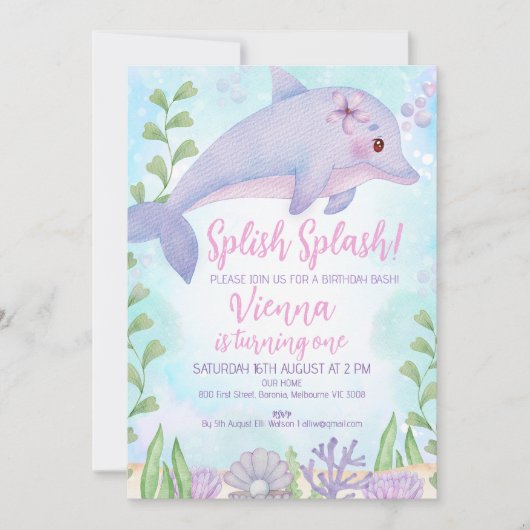 Dolfijn onder Zee 1e verjaardag Kaart (Voorkant)