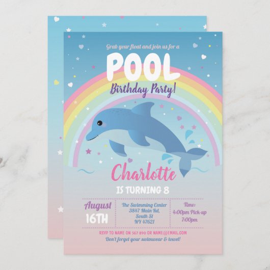 Dolfijn Pool Party Verjaardag Strand Float Oceaan Kaart (Voorkant / Achterkant)