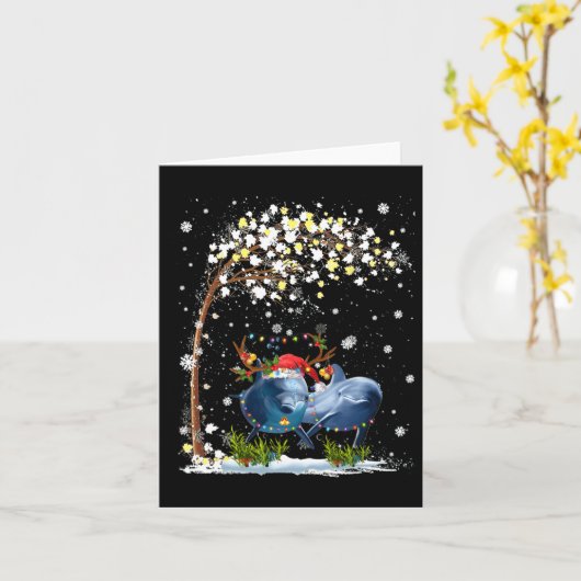 Dolfijn rendier Pet Kerstboom Funny Xm Kaart (Gele Bloem)