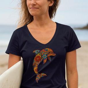 Dolfijn Retro Psychedelische Kunst T-shirt