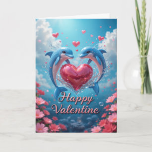 Dolfijn Roze Valentijn Romantische Oceaan Liefde Feestdagen Kaart