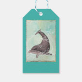 Dolfijn spetterend rond Gelukkige Verjaardag Cadeaulabel (Achterkant)