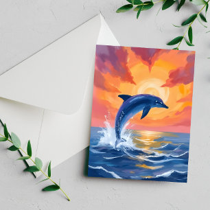 Dolfijn Sprong Zonsondergang Aquarel Oceaan Geschi