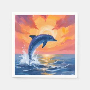 Dolfijn Sprong Zonsondergang Aquarel Oceaan Geschi Servet
