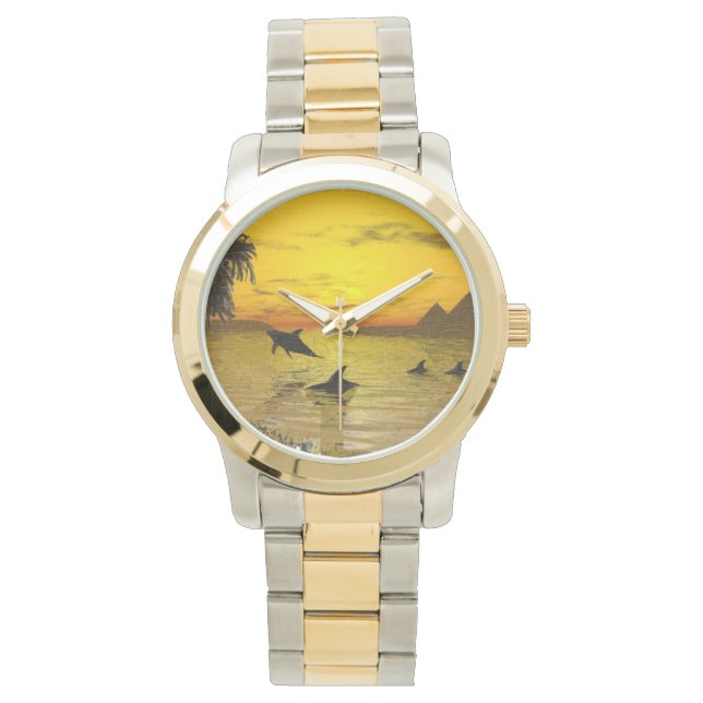 Dolfijn Sunset Two Tone Watch Horloge (Voorkant)