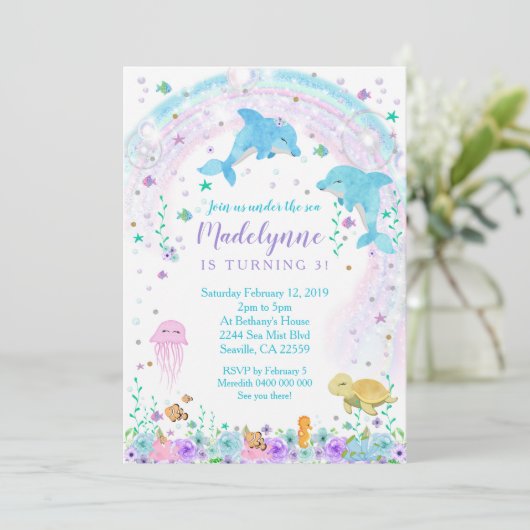 Dolfijn Uitnodiging, Dolfijn onder het Zee Uitnodi Kaart (Staand voorkant)