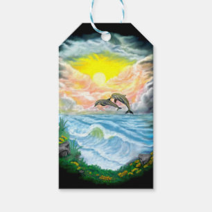 Dolfijnen afspelen in de zon cadeaulabel
