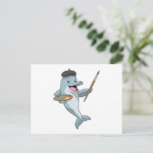 Dolfijnen als schilder met penseel en kleur verf briefkaart (Staand voorkant)