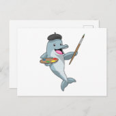 Dolfijnen als schilder met penseel en kleur verf briefkaart (Voorkant / Achterkant)