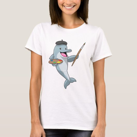 Dolfijnen als schilder met penseel en kleur verf t-shirt (Voorkant)