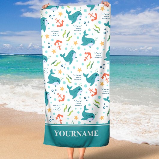 Dolfijnen en Ankers Blauwgroen en Wit Onder het Ze Strandlaken