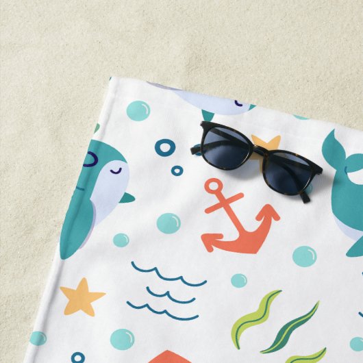 Dolfijnen en Ankers Blauwgroen en Wit Onder het Ze Strandlaken (In situ)