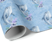 Dolfijnen en bloemen op blauw cadeaupapier (Rol Hoek)