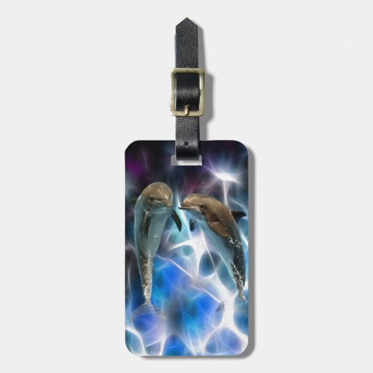 Dolfijnen en fractale kristallen bagagelabel (Voorkant verticaal)