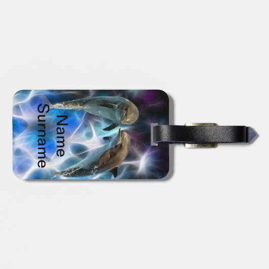 Dolfijnen en fractale kristallen bagagelabel (Achterkant horizontaal)