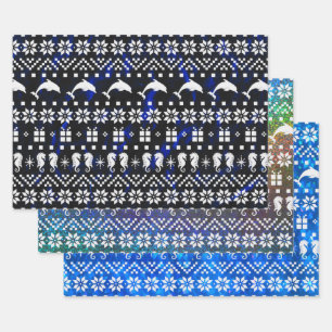 Dolfijnen en Seapaarden Blue Kerstmis gevlekt Inpakpapier Vel