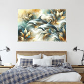 Dolfijnen Gouden Botanisch Dreamscape Canvas Afdruk (Insitu (Slaapkamer))