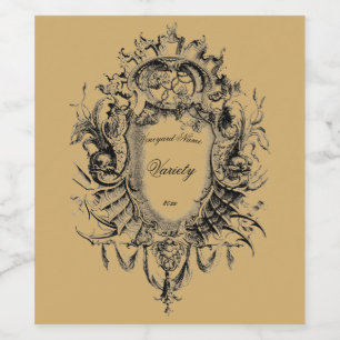 Dolfijnen & Grapevine Cartouche Sjabloon Wijn Etiket