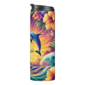 Dolfijnen houden van zonsondergang tropisch paradi thermosbeker (Geroteerd rechts)