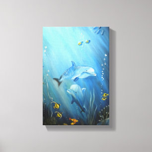 Dolfijnen in diepblauw Zeeen olieverfschilderij op Canvas Afdruk