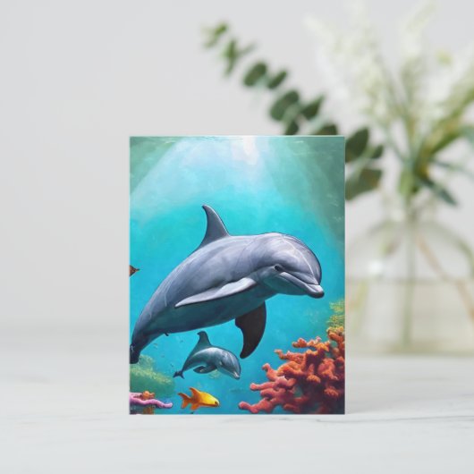 Dolfijnen in Waterverf Flat Dank u kaart (Staand voorkant)