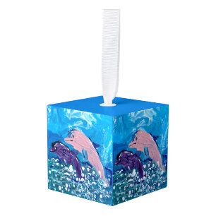 Dolfijnen "Kunst van kinderen" Kubus Ornament